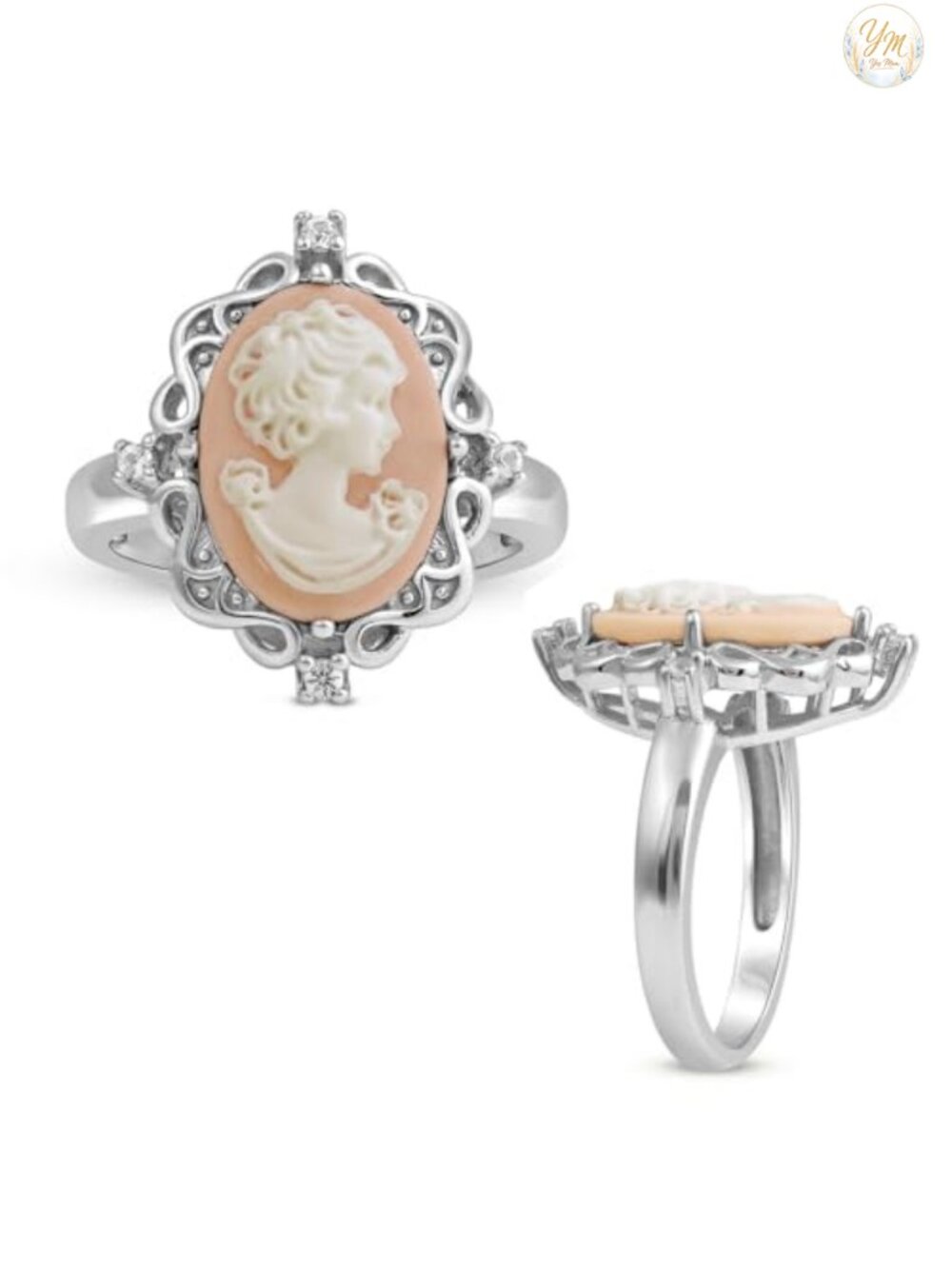 Sterling Silver Agate Cameo Statement Ring for Women Size 7